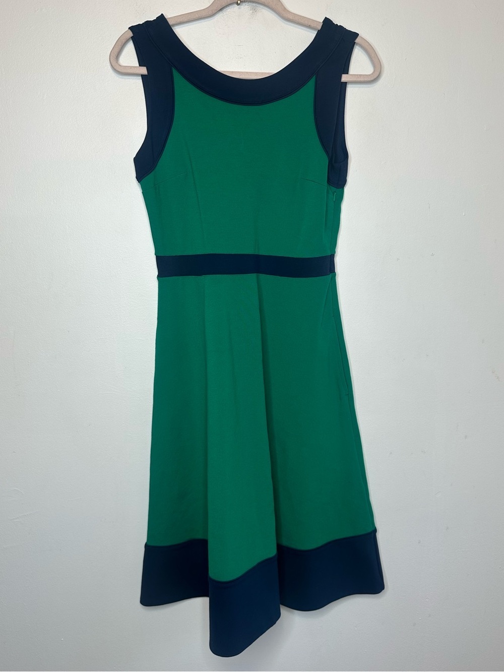 Lands End Women’s Kelly Green Navy Blue Dress Stretch Fit and Flare Size 6
